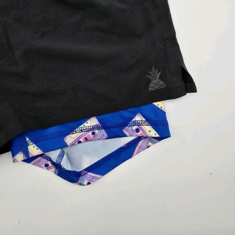 Chubbies Shorts Mens Blue Boxer Lined Ultimate Training Casette Tape Tracks